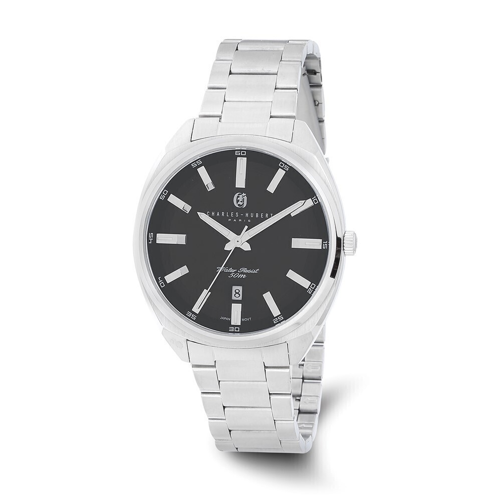 Kazi Luxury Mens Charles Hubert Stainless Steel Black Dial Watch